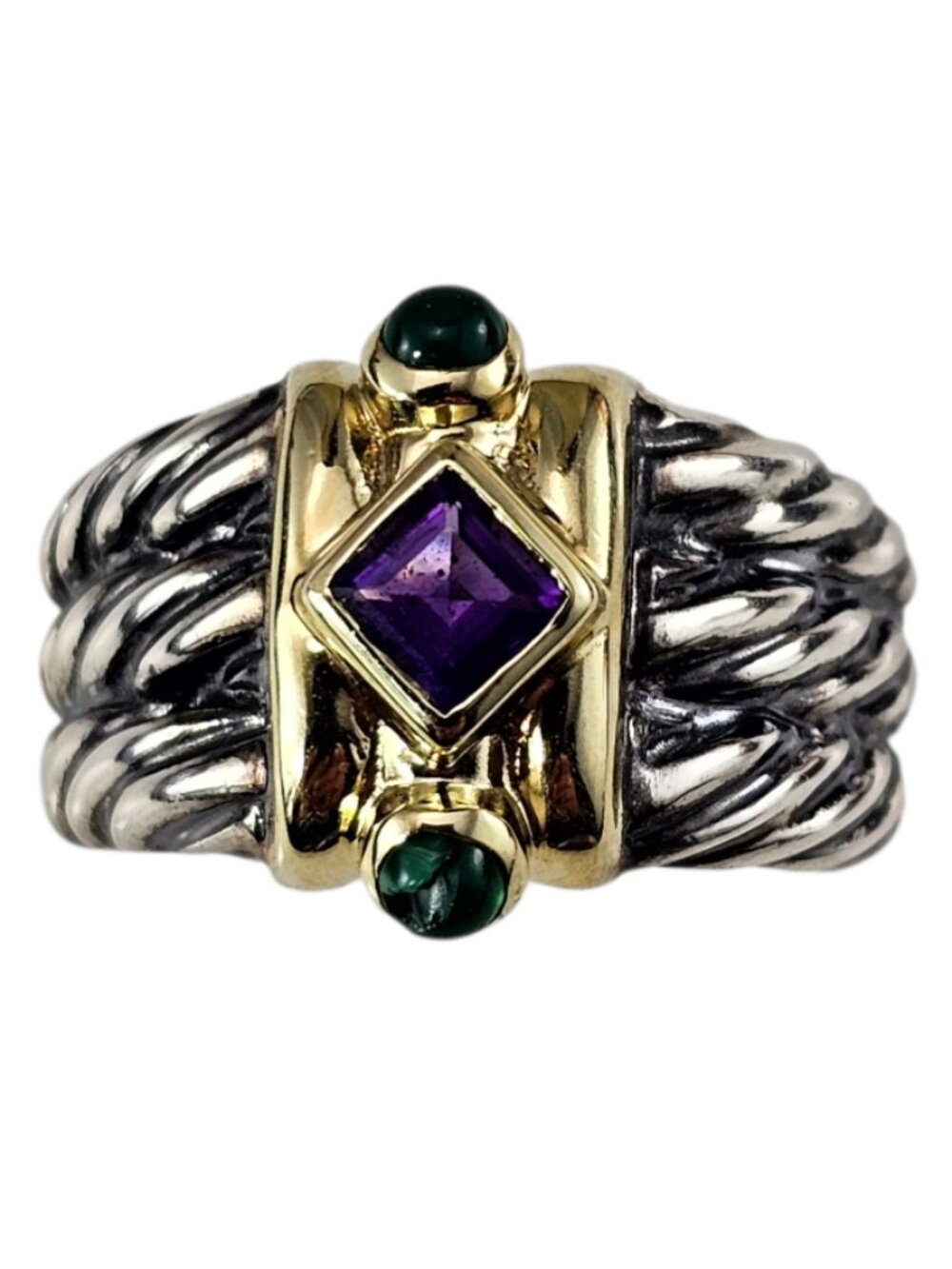 David Yurman Sterling Silver/14K Gemstone Renaissance Ring Size 6.25-6.5 #24797